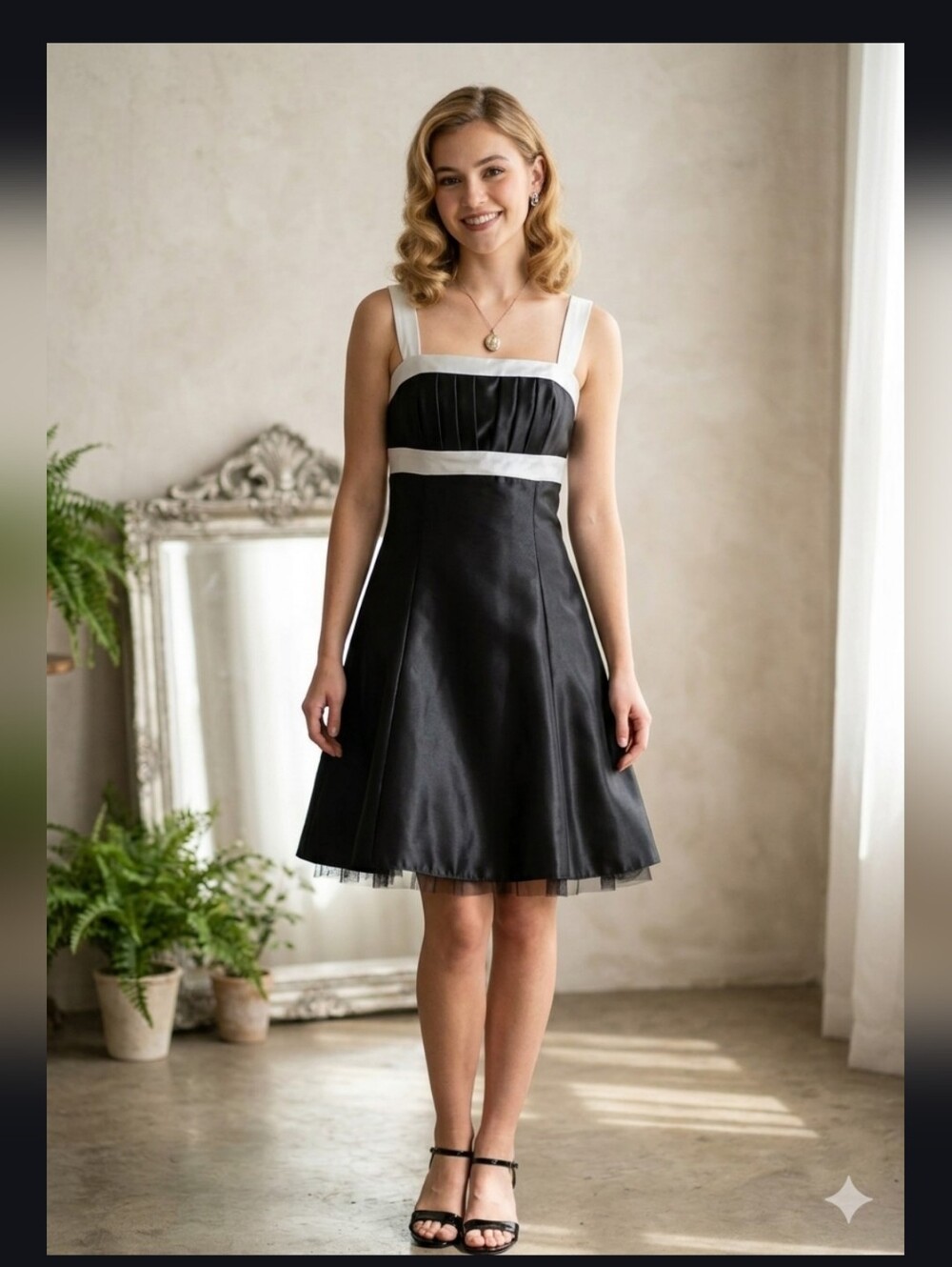 Gunne Saxx Jessica McClintock Satin Mini Dress Black Tulle US 4 6 Vintage
